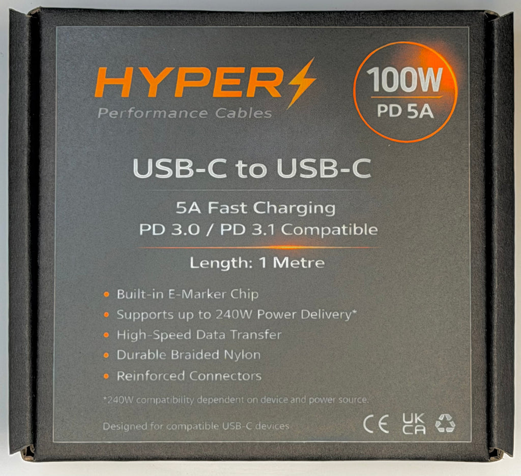 HyperVolt 100W USB-C to USB-C Fast Charging Cable (1M / 2M)