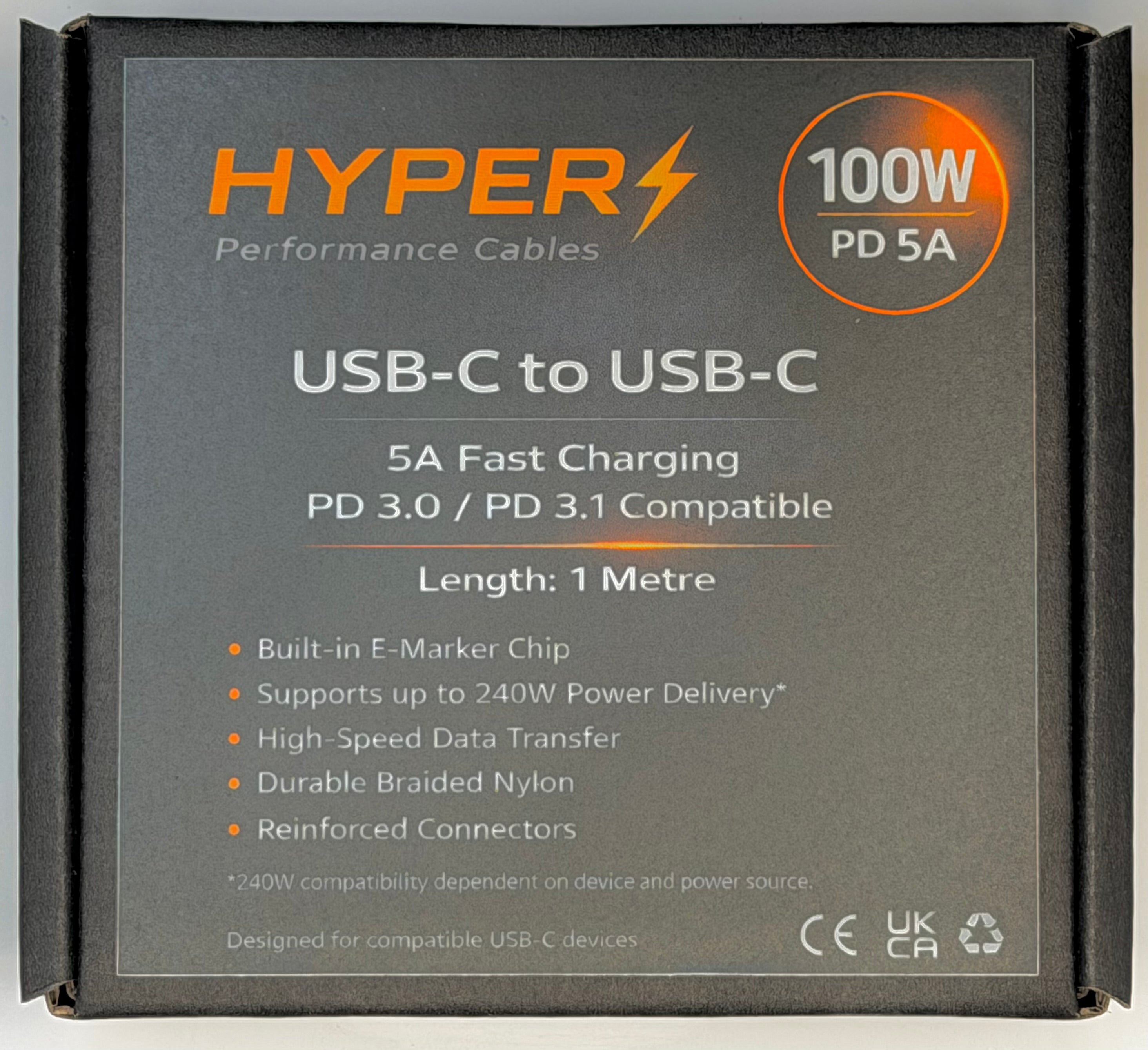 HyperVolt 100W USB-C to USB-C Fast Charging Cable (1M / 2M)