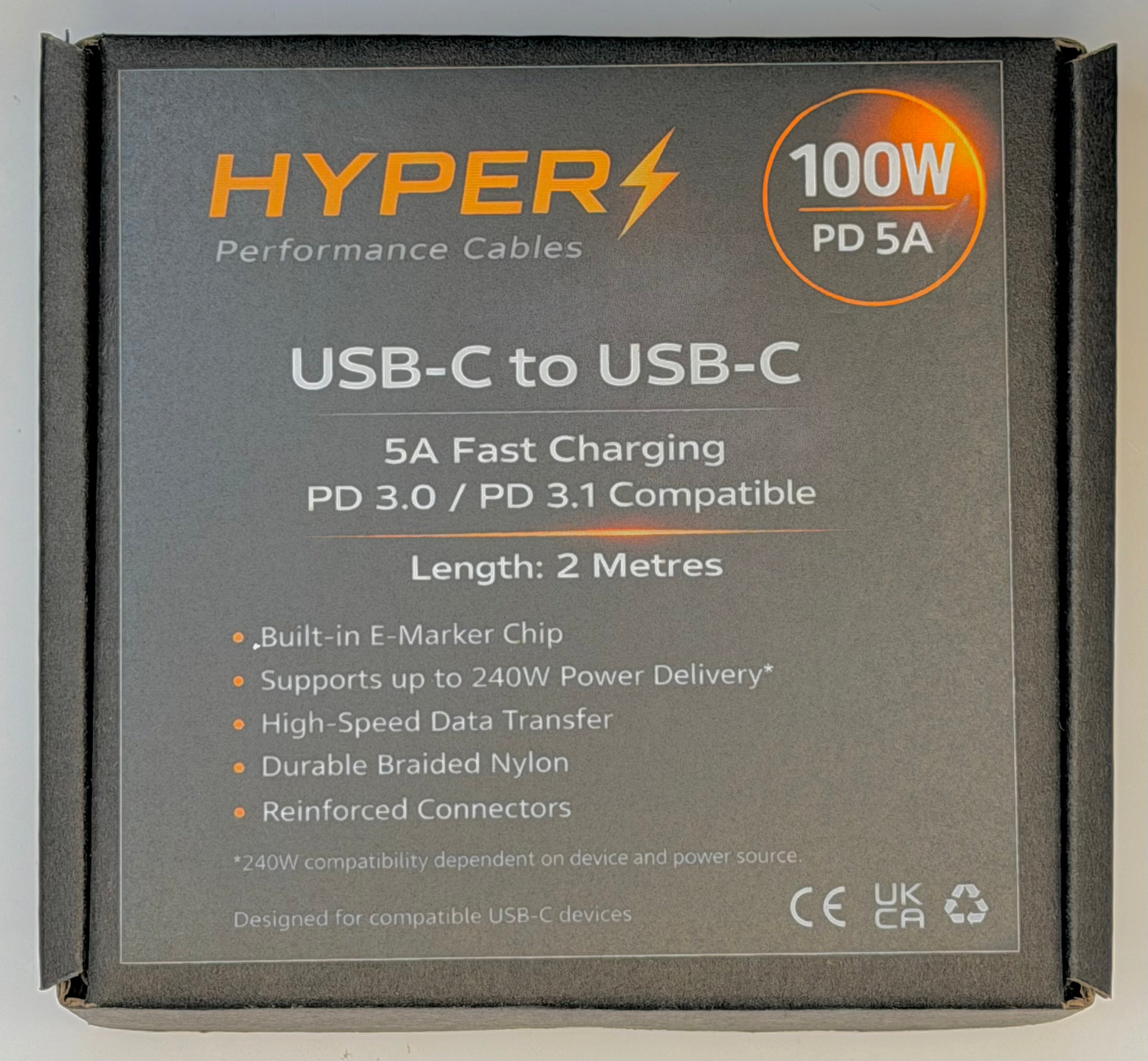 HyperVolt 100W USB-C to USB-C Fast Charging Cable (1M / 2M)